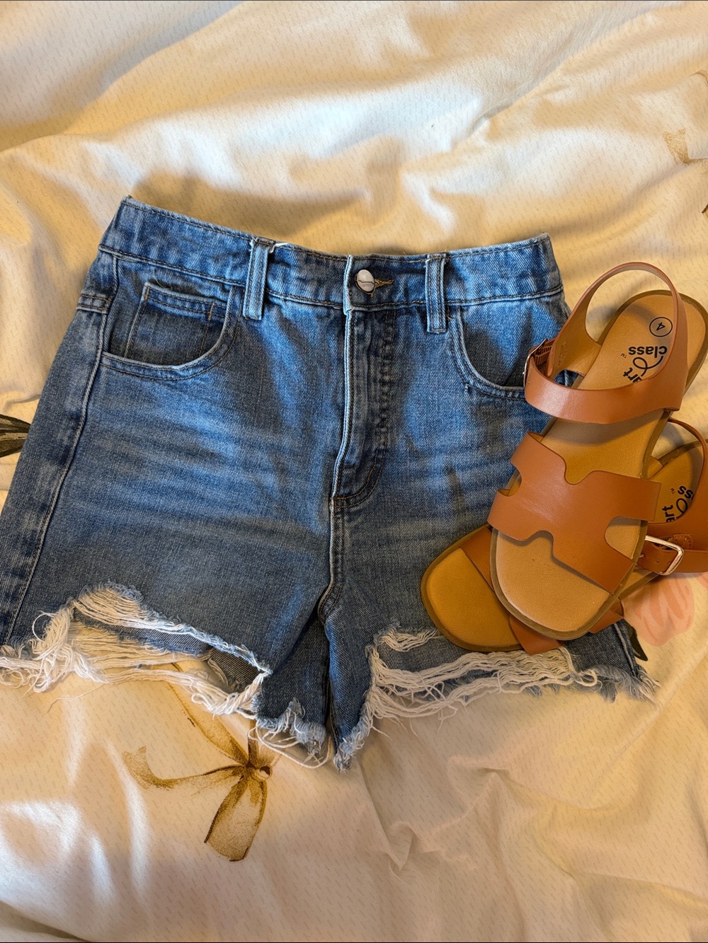 Girls' Distressed Denim Jean Shorts - Blue